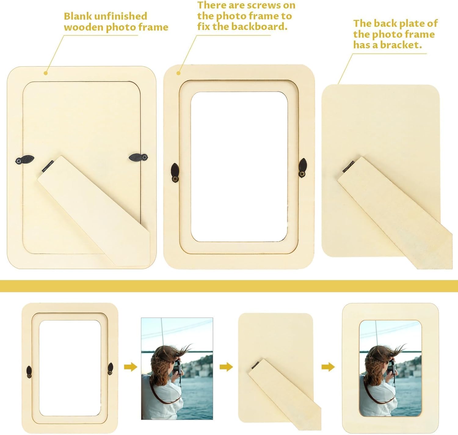 4 Pack Wooden Picture Frames for Crafts, 4x6 Inch Wood DIY Picture Frame for Crafting & Painting, Unfinished Standing Photo Frame as Decorations, School Art Projects, Birthday Gifts - Image 4