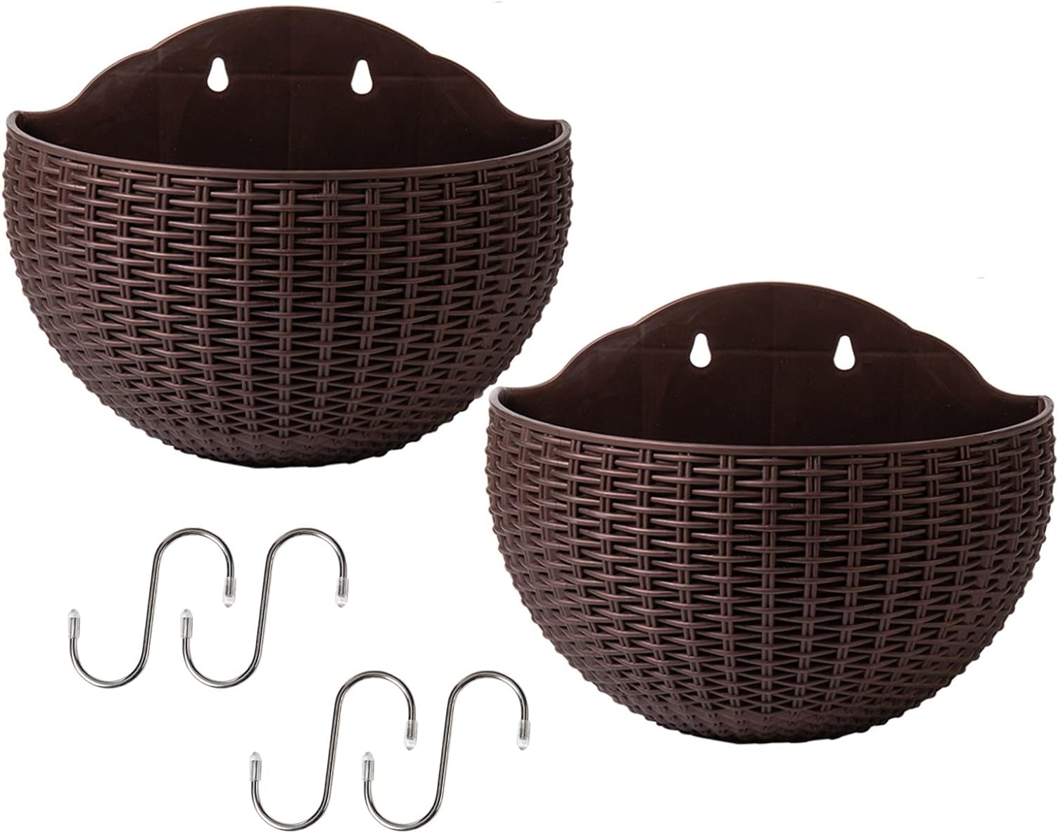 ASSR2PCS Wall and Railing Hanging Planters with S Hooks,Wall-Mounted Vertical Planter,Half Round Plant Holders for Balcony Railing Shelf Fence,210424XY04-6-2SACW00,8.3x6.5 inch
