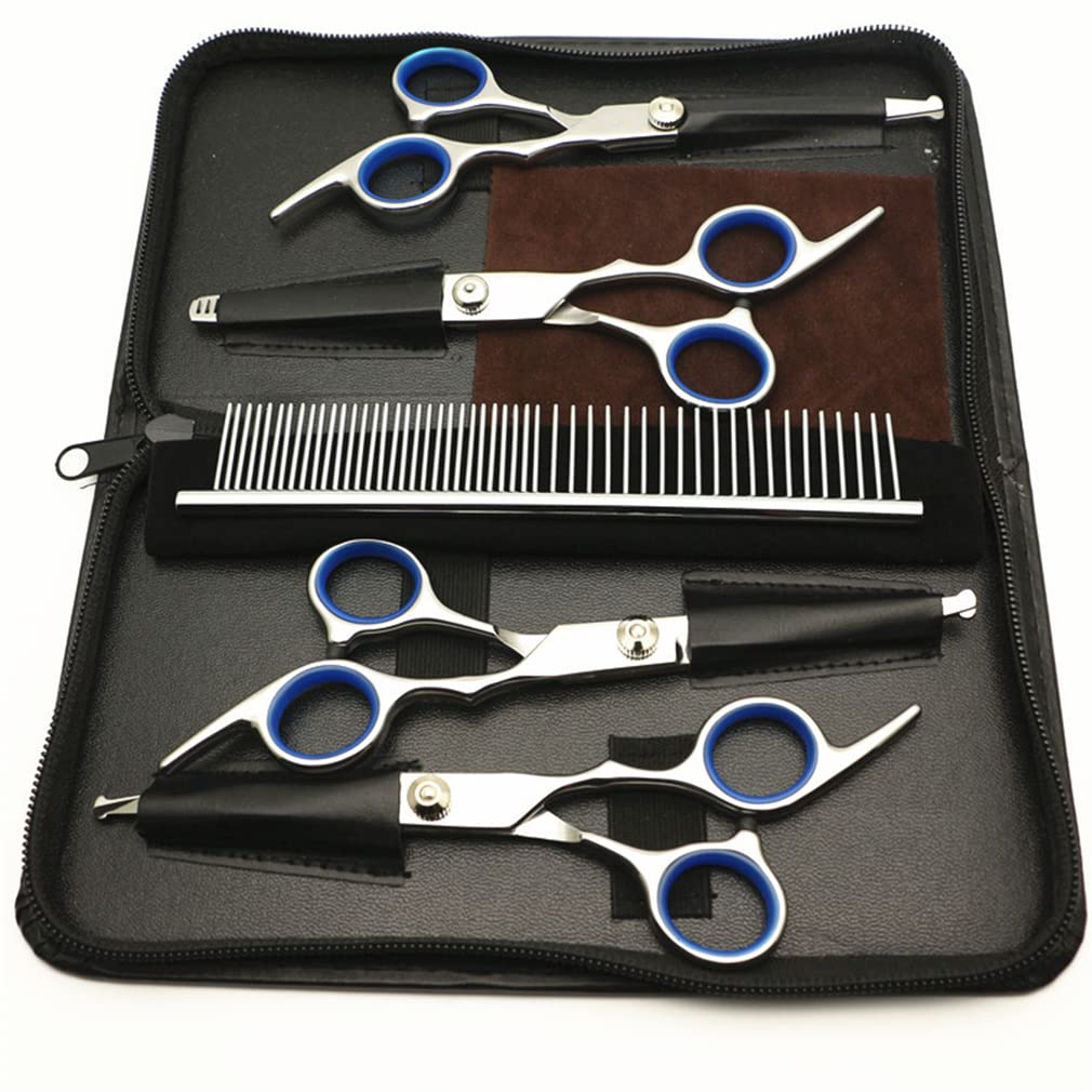 Forbici da 6,0 Pollici per Cani da 6,0 Pollici Set con Punta Rotonda di Sicurezza, Pet Hair Drawnning & Deshedding Shears Dritto con Sacchetto di Cuoio, per Cani Cat Cathes Care,5 Pieces