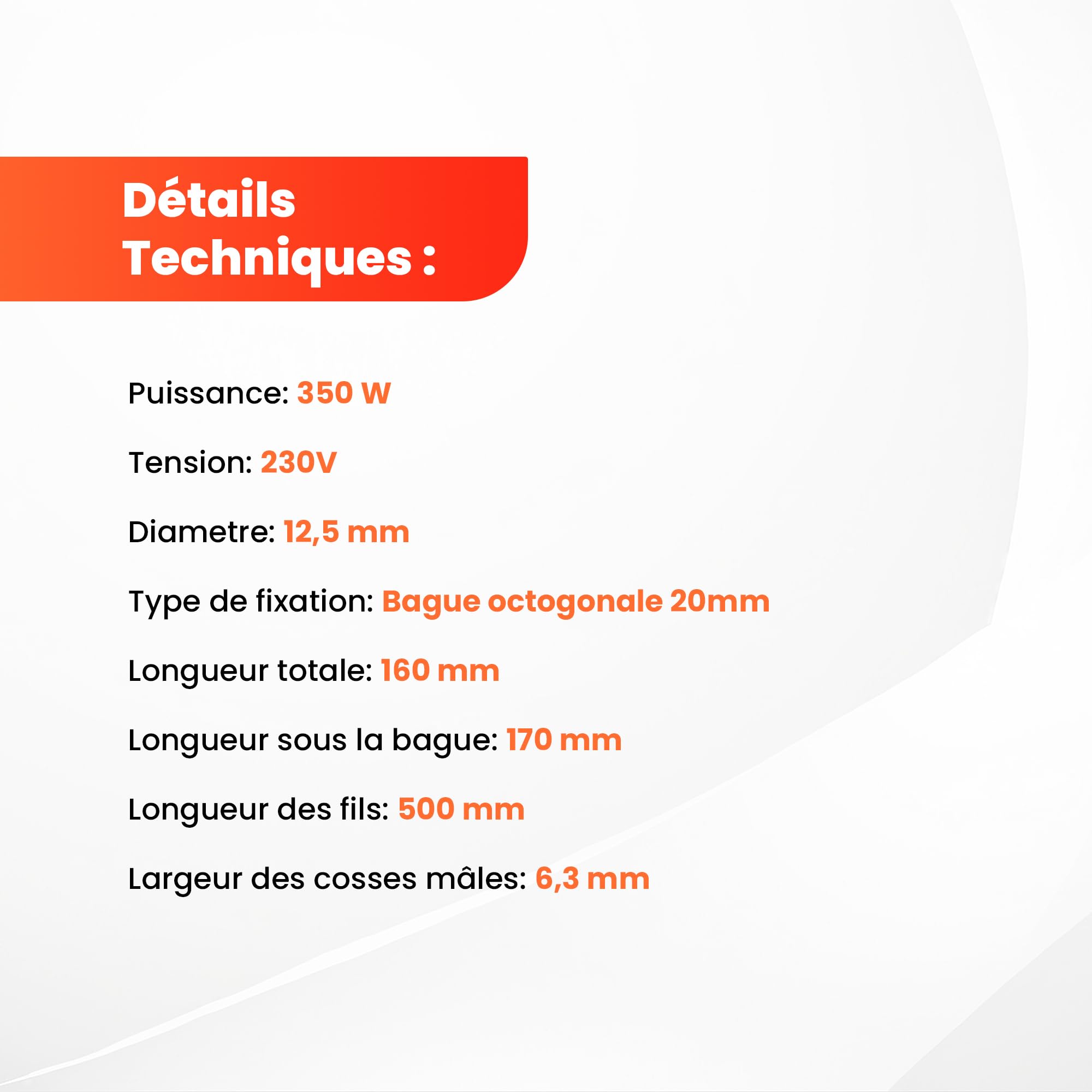 Zündkerze für Pelletofen – 350 W, 160/170 mm, Durchmesser 12,5 mm, Befestigung Bar Ring, hergestellt in Italien