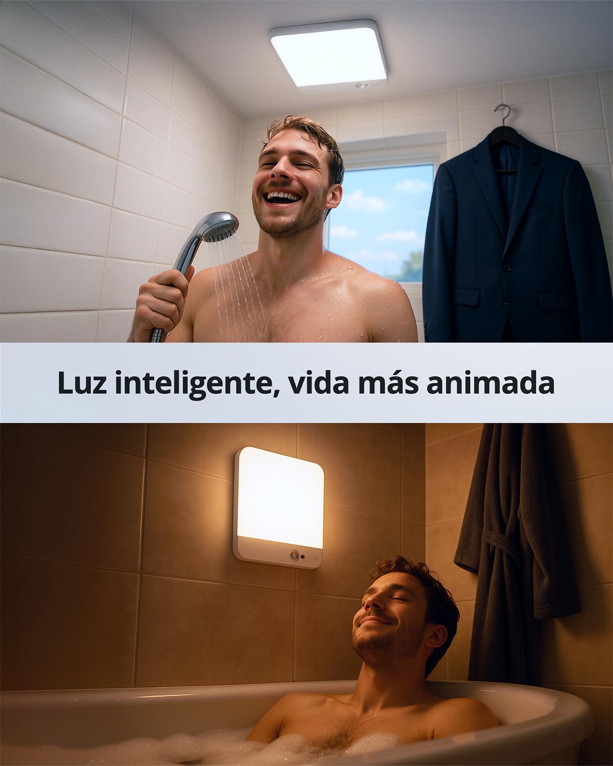 Combuh Led Plafon Baño Techo Bateria Sin Cables, Lampara Garaje Recargable con Sensor de Movimiento, Luz con mando sin taladro para Ducha, Terraza, Dormitorio, Cuadrado 2 Unidad