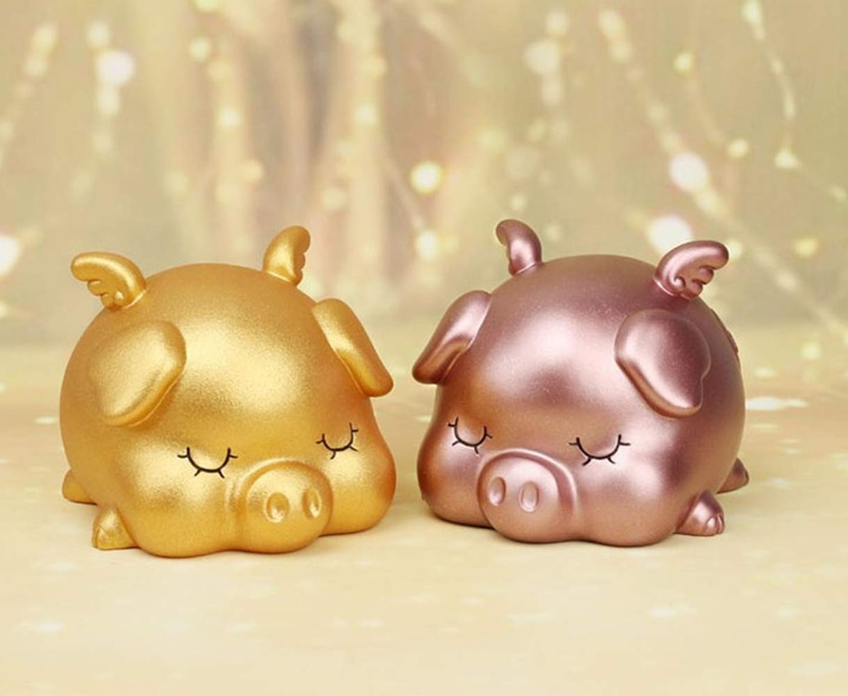 Hyever Golden Piggy Bank, Cute Sleeping Pig Bank, Great Coin Piggy Bank Gift for Kids Friends and Adults(Rose Gold)