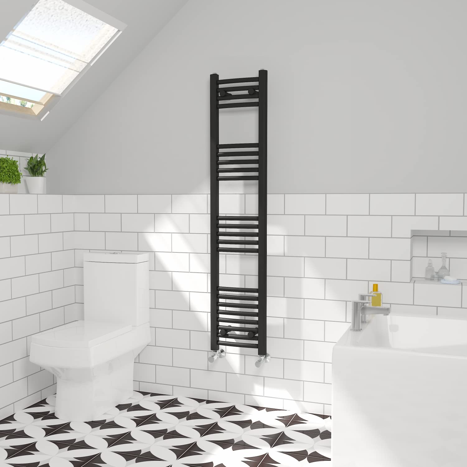 NRG Curved Central Heating Towel Rail Bathroom Radiator Black 1400×300mm
