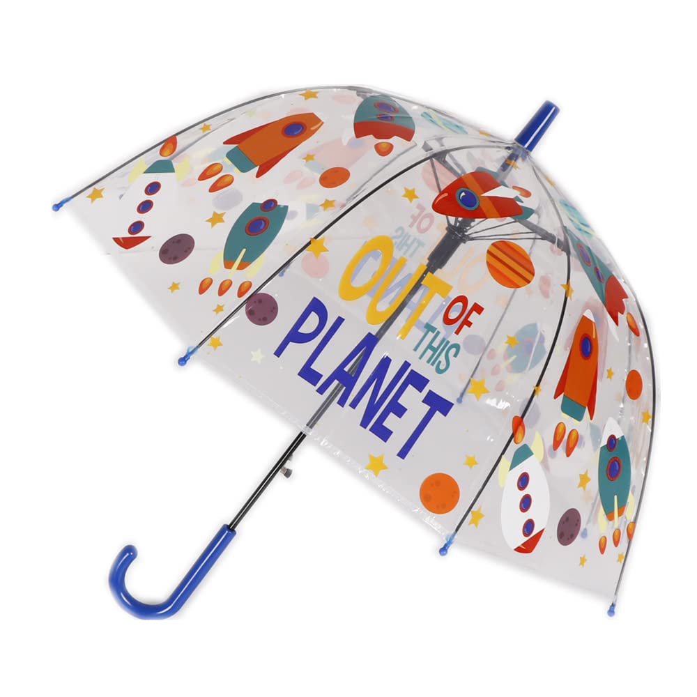 CHAATEWALA™ Out of this Planet Umbrella for Kids, Transparent Dome Shape Space Theme Umbrella for Boys , clear umbrella with space design galaxy print kids umbrellas for Children Astronaut See Through Chaata for Rain