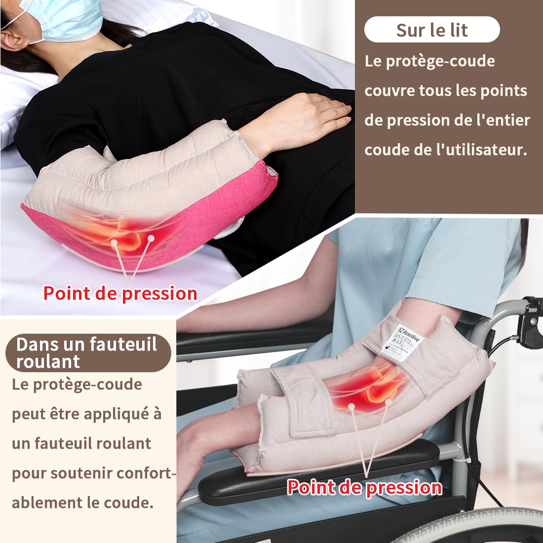 EZ Assistive Coussin Protecteur pour Coude pour Soulager les Escarres, Protège-Coudes en Fibre Douce pour Personnes Âgées ou Patients Alités (Taille L)