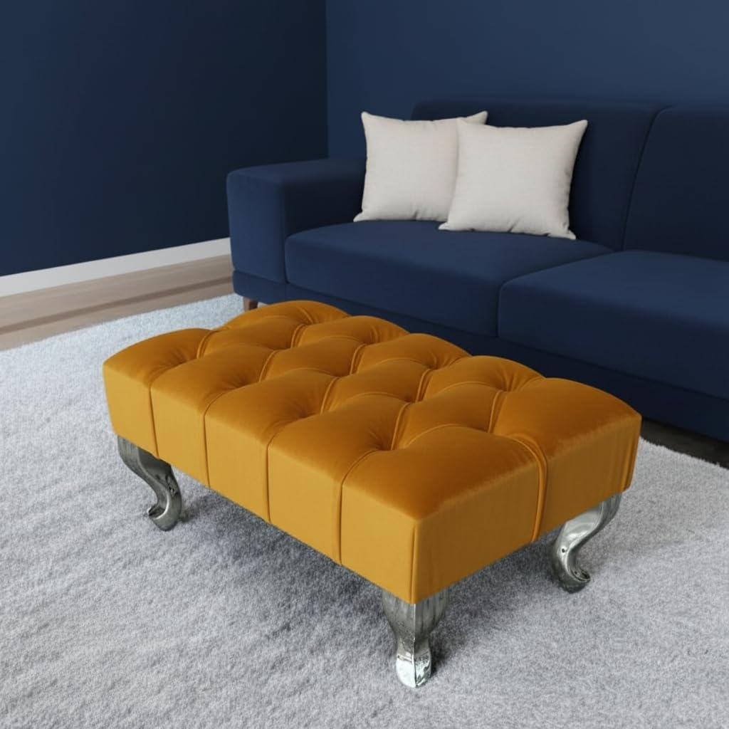 mm08enn Chesterfield Upholstered Footstool, Pouffe Bench Seat, 55 x 35 x 22 cm (Mustard) โ image 1