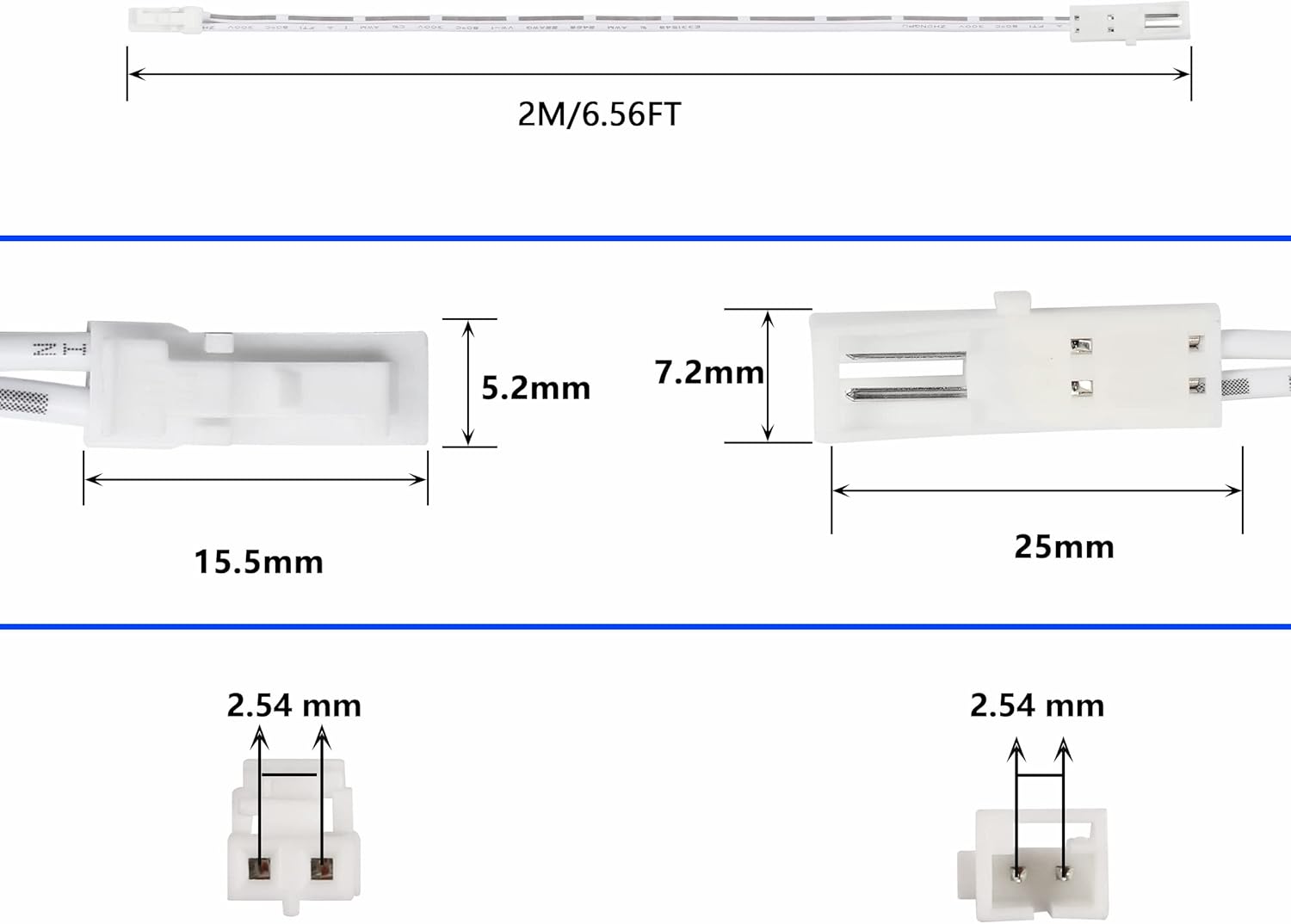 SinLoon 2-pin Extension Cable 2m / 6.6ft- for LED Cabinet Puck Lights Under Cabinet Lighting Kit, Male to Female Cable Plug Connector Extension Cords 5 Pack (Male to Female, White)
