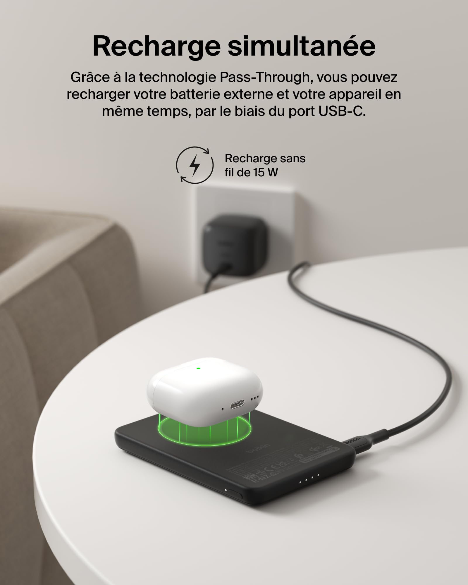 Belkin BoostCharge Batterie Externe Magnétique 5 000 mAh - Noir