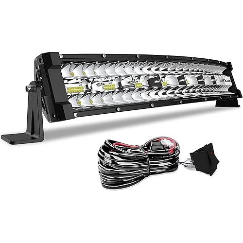 22" LED Light Bar Curved DakRide Triple Row 390W Flood Spot Combo Beam Off Road Lights with Rocker Switch Harness Wiring for Trucks ATV UTV Jeep Boat Pickup