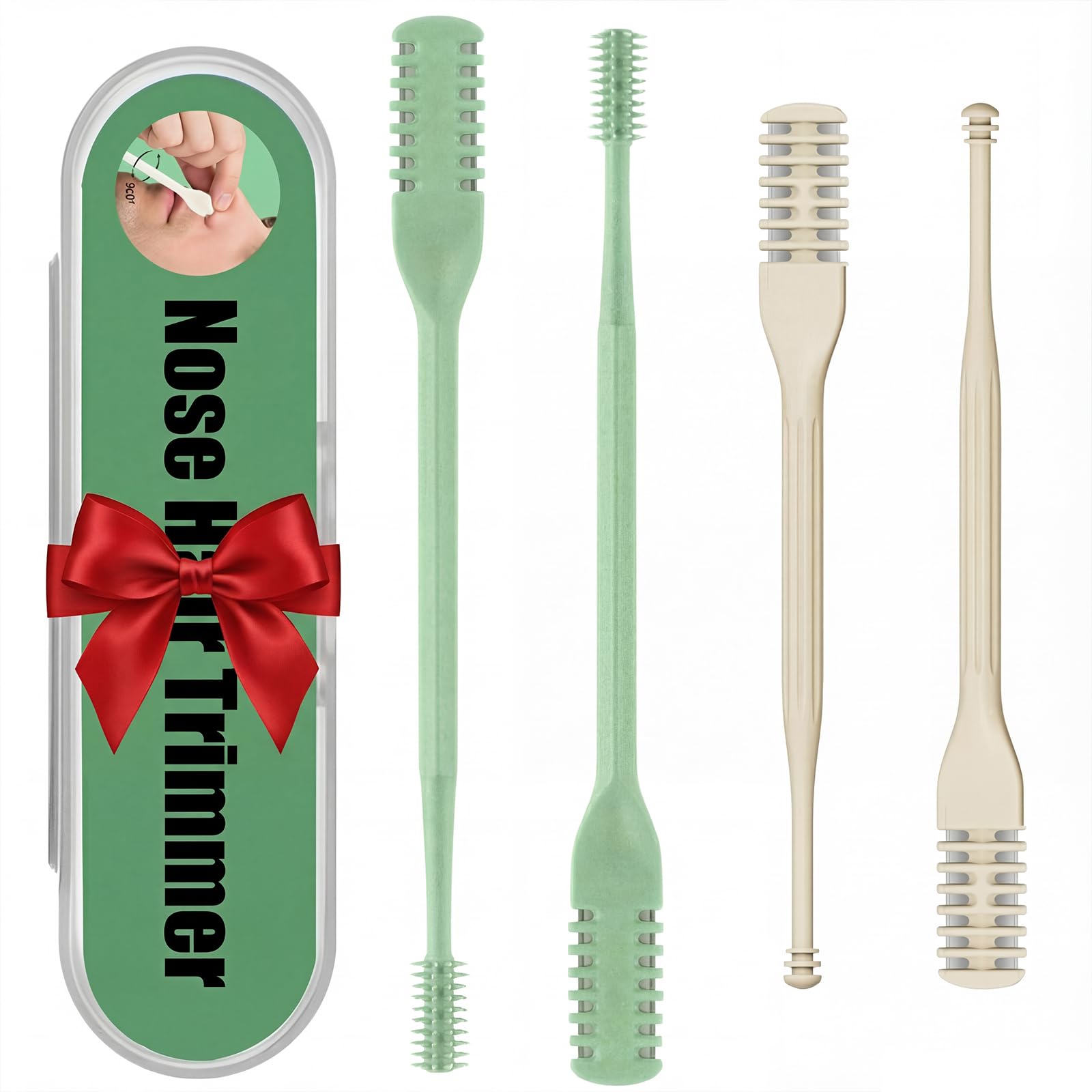 4Pcs 2-in-1 Nose Hair Trimmer Nasal Hair Cutter 2025 Upgraded Double Sided + 2 Sizes Portable 360° Rotating Manual Nose Hair Remover Easy to Clean