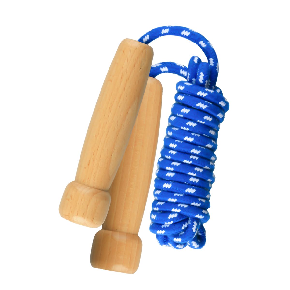 Lotsdonxia Traditional Wooden Handle Skipping Rope, 260cm/8.3ft Blue Cotton Rope, Adjustable Jump Rope for Adult and Home Fitness
