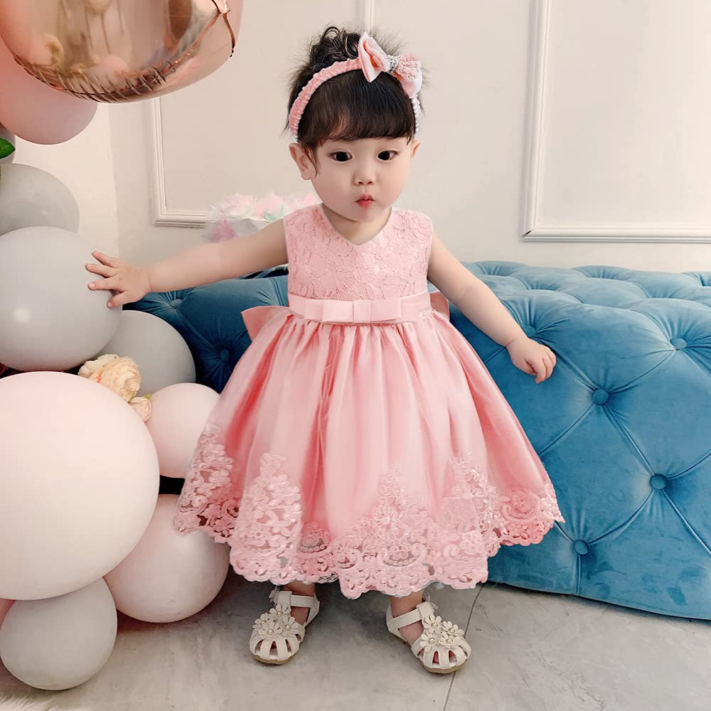 CMMCHAAH Vestido de fiesta para bebé niña de 0 a 6 años, bordado de encaje, vestidos de concurso con tocado