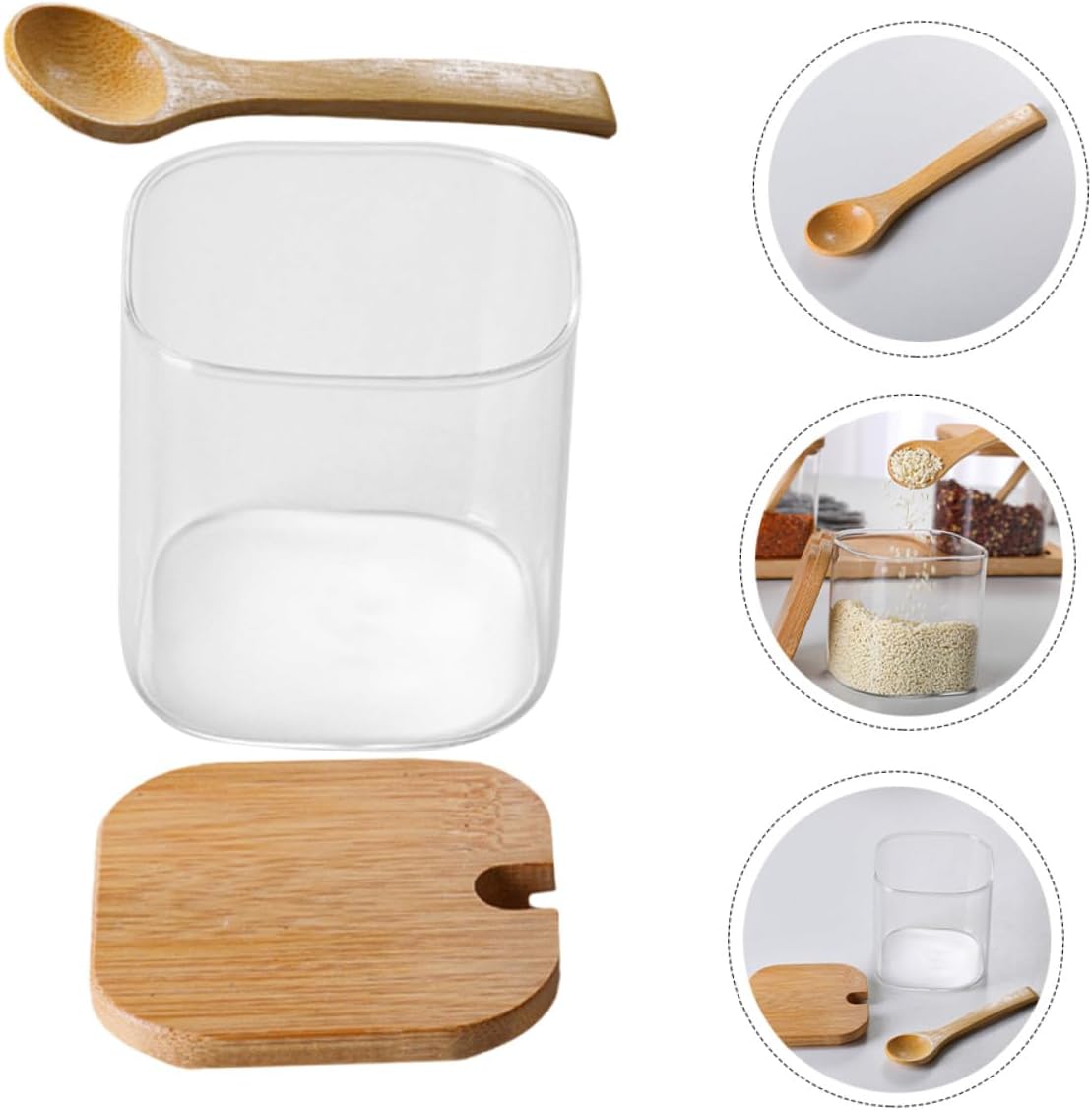 Glass Condiment Pot 350ml with Wooden Lid and Spoon