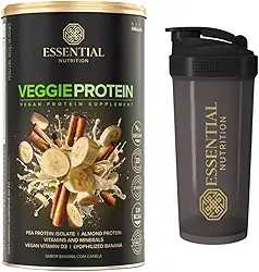 Veggie Whey Protein - Essential Nutrition - Banana com Canela + Coqueteleira Oficial