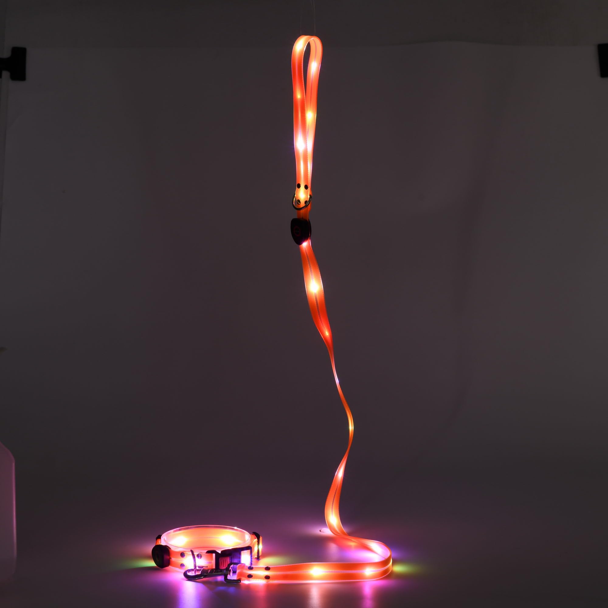 LED-Hundeleine und LED-Hundehalsband, wiederaufladbare Hundeleine und Hundehalsband (für kleine, mittelgroße Hunde), leuchtende Hundeleine, wiederaufladbar, 122 cm, beleuchtete Hundeleine für