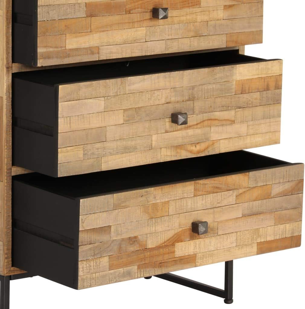 Rustic Industrial Sideboard with Reclaimed Teak Wood and Metal Frame, 3 Drawers for Storage, Natural Wood Color Medium Sideboard for Living Room Dining Room Hallway