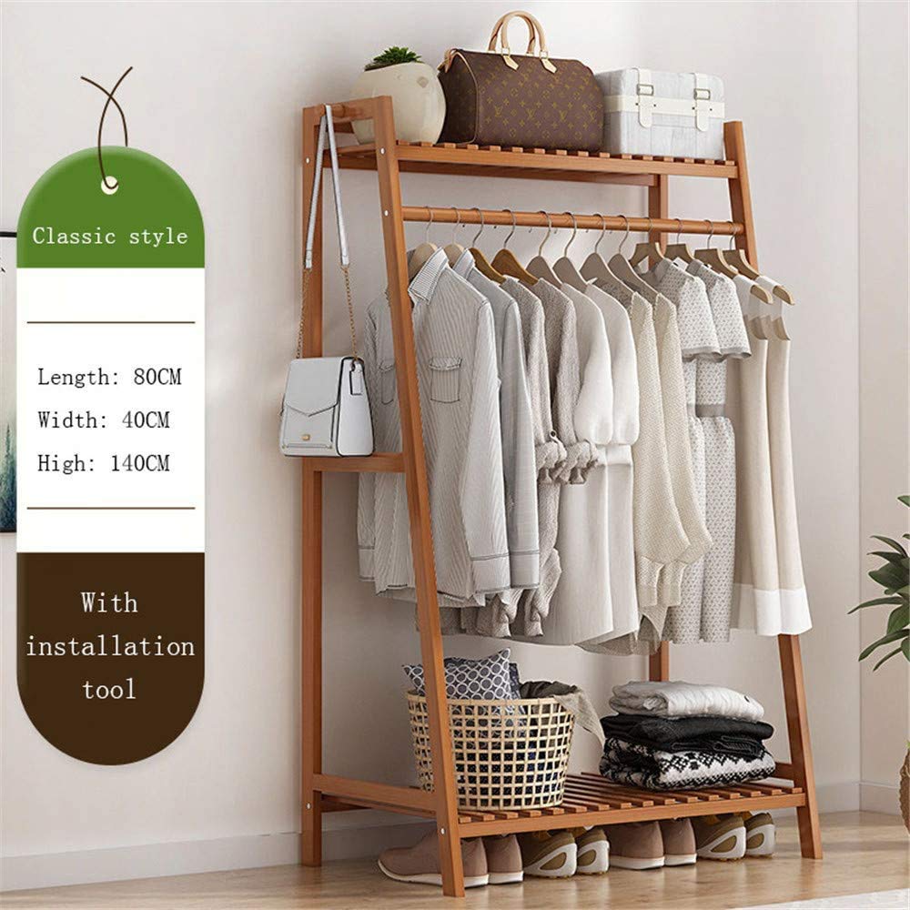 Alpine Bamboo Multifunctional Cloth, Coat Stand with Rack, Top, Shoe Shelf with 2 Hook Clothing Storage Organizer for Hallway, Living Room (Wooden, L:- 80 x W:- 40 x H:- 140 cm)-image-40