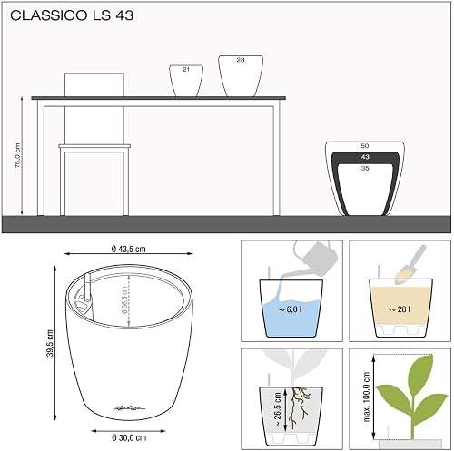 Lechuza Self Watering Plant Pot CLASSICO 43 LS Garden Flower Indoor and Outdoor Plastic Planter with Drainage Hole D43 H40 cm Red High-Gloss - 7