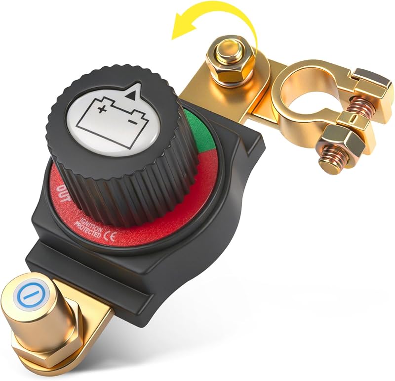 RED WOLF Top Post Battery Disconnect Switch 250A DC 12V-48V On/Off Shut Off Switch for 15mm-17mm Negative Terminal Battery Kill Switch, with Anti-Theft Removable Knob for Car RV Boat Truck ATV