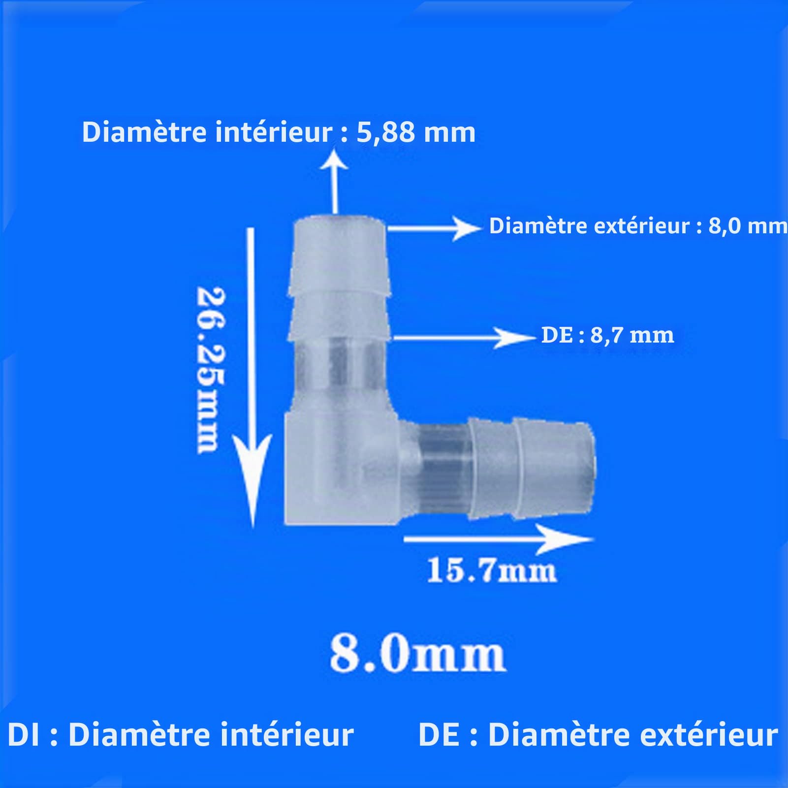 10 Pièces 8mm Raccord Tuyau en Plastique Coude Tuyau Barbe 90 Degrés Coude L Raccord, égal Barbelé Joint épisseur Mender Adaptateur Union Adaptateur(8mm)