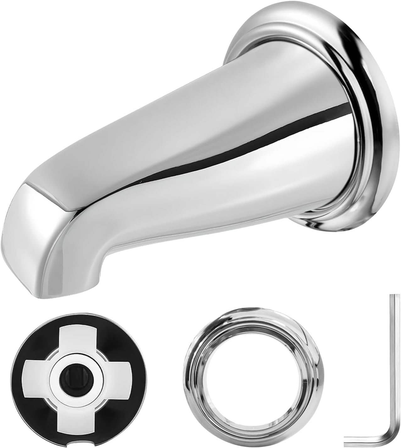 Universal Bathtub Spout, Zinc Alloy Shower Spout Without Diverter, 5.16" Length Bathtub Faucet Replacement, Sealed Tub Faucet to Avoid Leaking, Chrome Bathroom Accessories Set