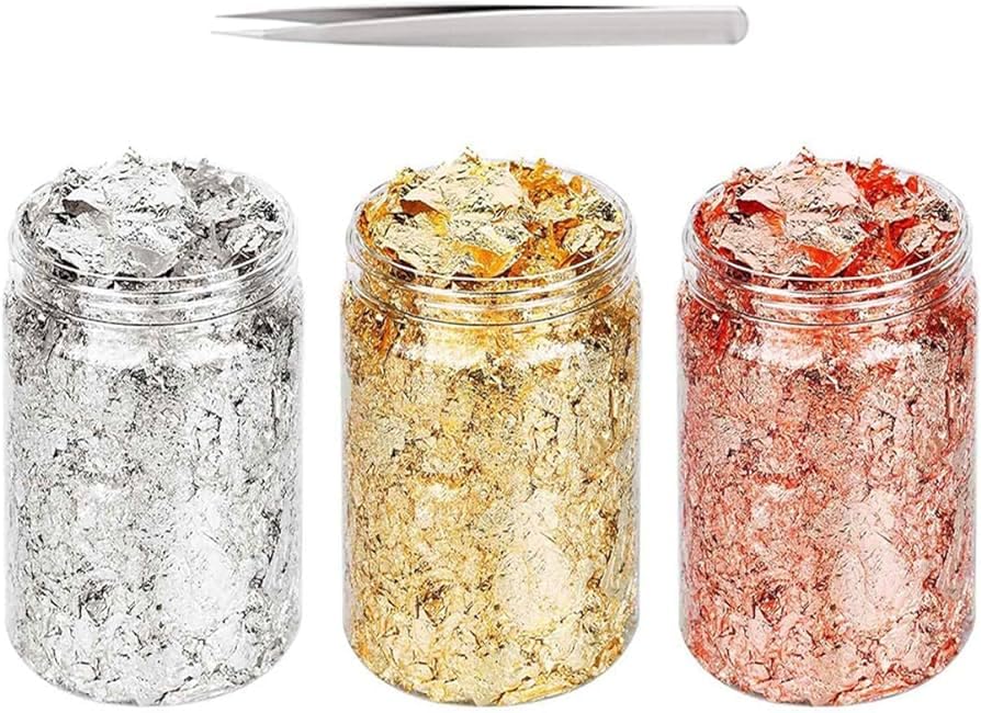 Gold Foil Flakes for Resin, Imitation Gold Foil Flakes Metallic Leaf for Nails, Resin Art Handicraft Decorations Painting, Crafts, Slime and Jewelry Making (Gold, Silver, Copper Colors)