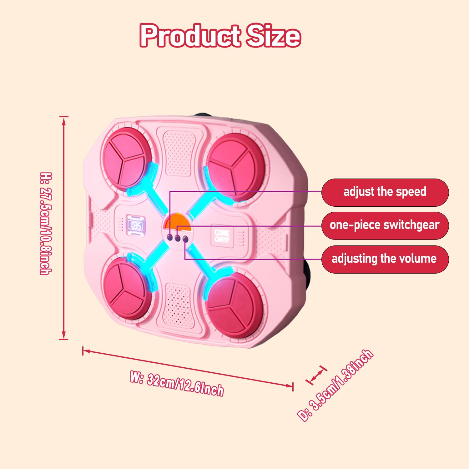 Macchina Da Boxe Musicale Bluetooth Per Bambini – Con Luci, Contapunti E 3 Velocità, Giochi Sportivi Interattivi Per Casa (Rosa)