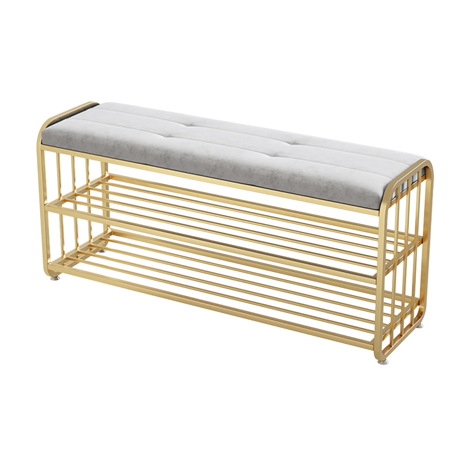 KAMPCO Banco de Almacenamiento de Entrada con Asiento Acolchado de Terciopelo, Zapatero, Marco de Metal Dorado, Banco otomano para Pasillo, Sala de Estar y baño