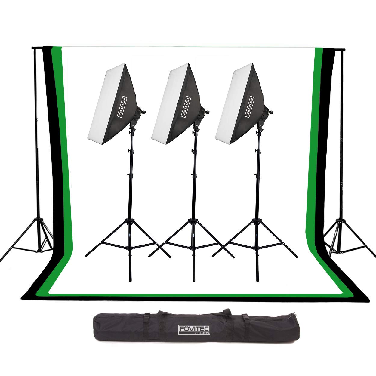 Fovitec 10ft x 20ft Continuous Lighting System Photo Studio with 4 Backdrops, 5 Lamps, 3 Softboxes and Carrying Case for Professional Product Photography, Portrait and Video Shoots