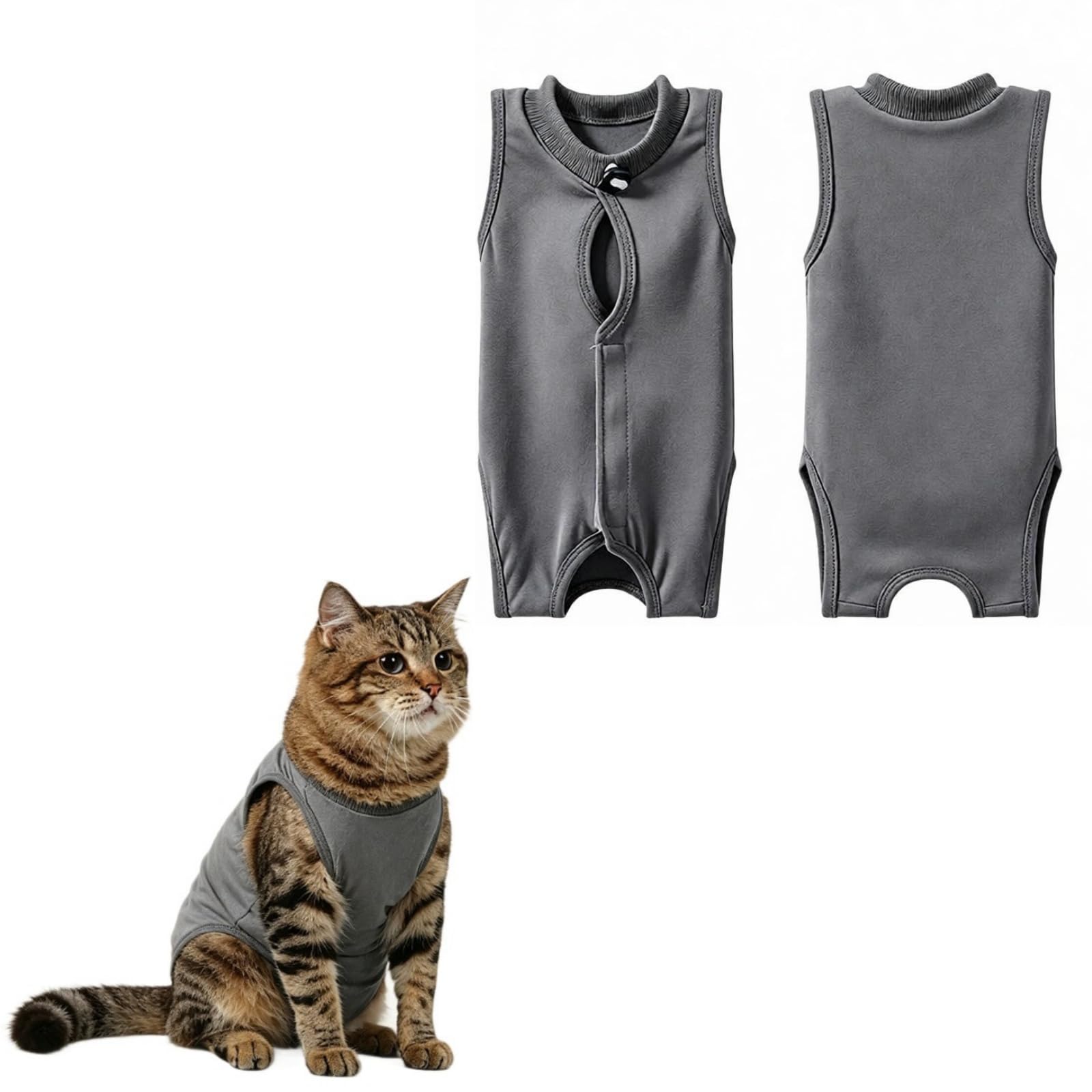 Cat Recovery Suit,Post Surgery Onesie for Kitten,Breathable Soft Anti Licking Cat Bodysuit,Spay Surgical Recovery Clothes for Abdominal Wounds Skin Diseases,Elizabethan Collar Alternative (Grey, L)