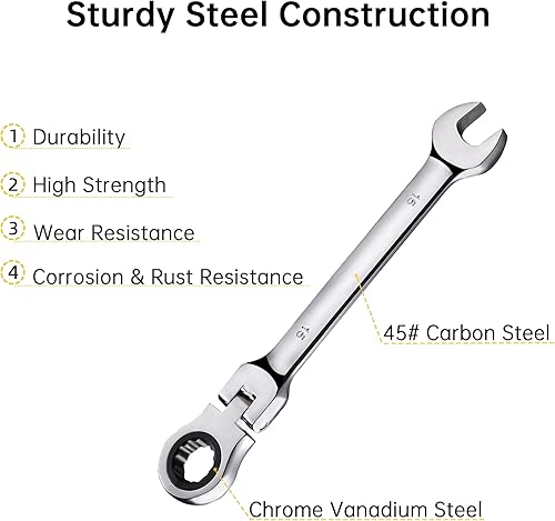 Miniatura 2 de Yescom Juego de llaves de trinquete de 12 piezas de 0315-0748in métricas de cabeza flexible de acero cromado kit de llave de extremo combinado de