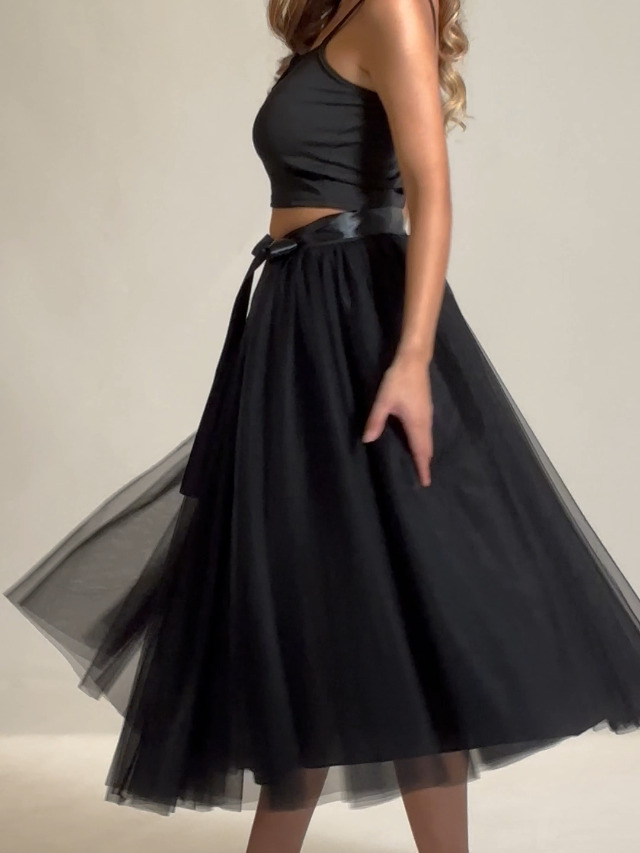 Plus Size Women's A-Line Tulle Skirt - Knee Length Tutu With Elastic Waist, 5 Layers (Black, 2X)