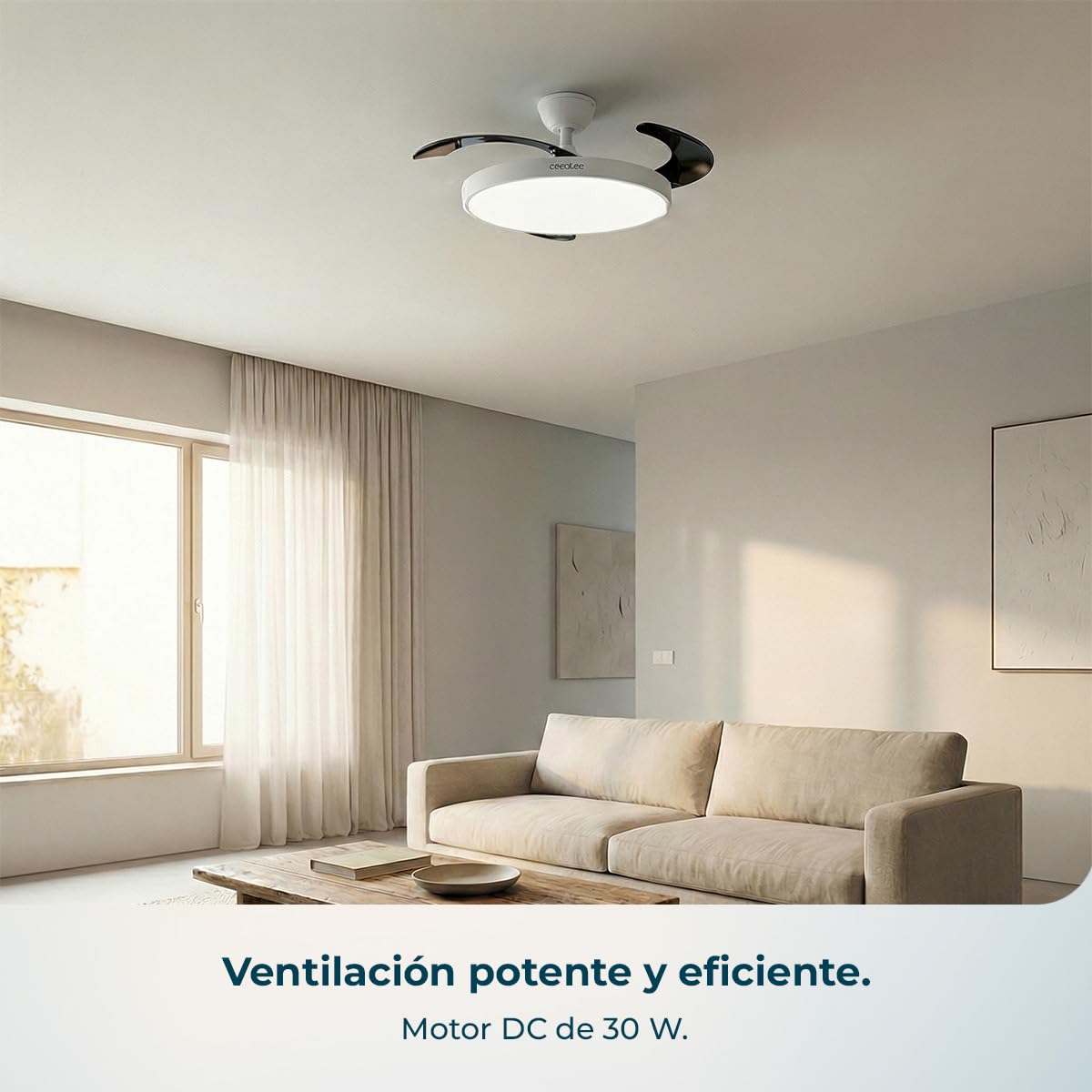 Cecotec Ventilador de Techo con Luz con Aspas Retráctiles EnergySilence Aero 300 Air Invisible. 30W, Motor DC, Mando a Distancia, 6 Velocidades, Temporizador 4h, Función Winter-Summer — view 2