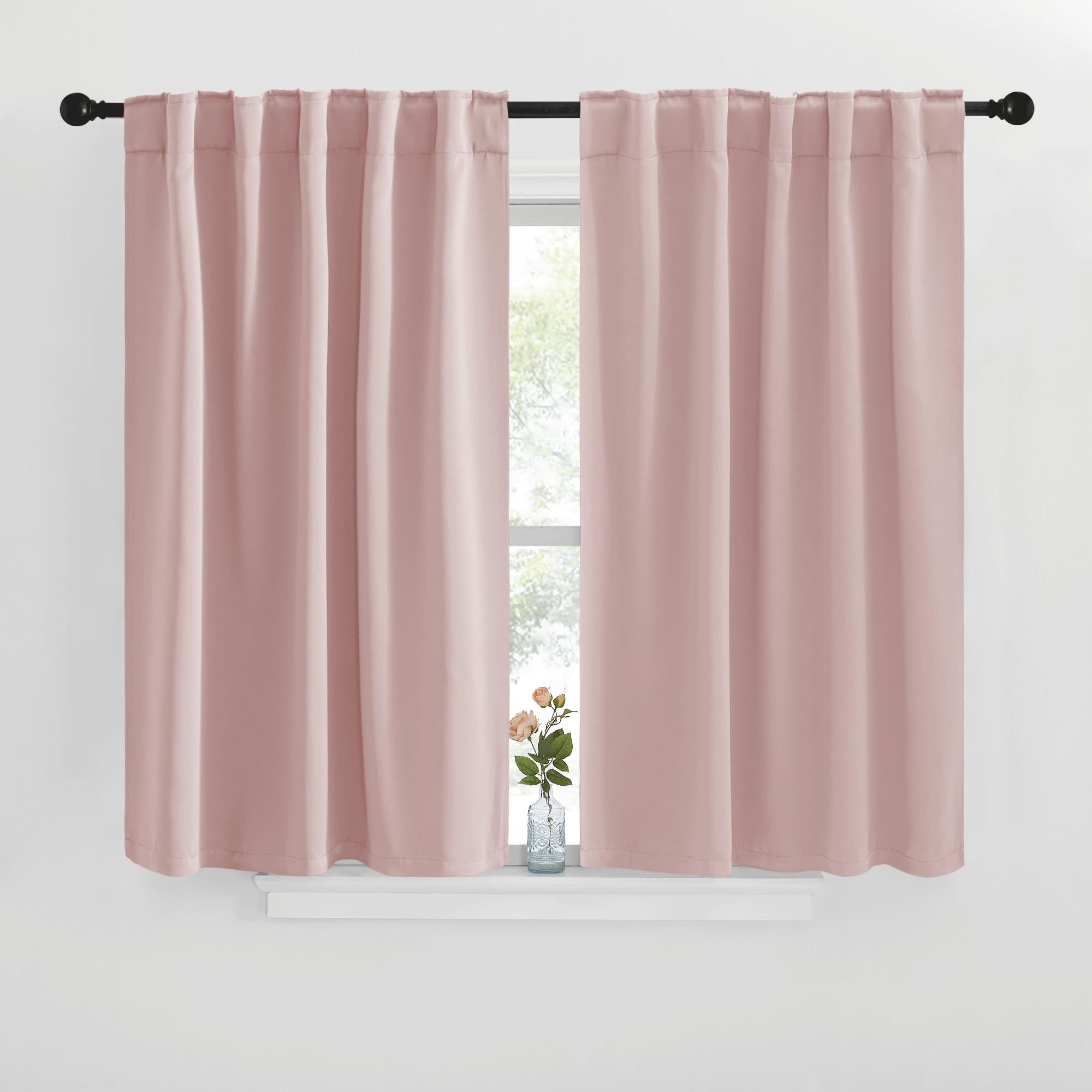 NICETOWN Window Treatment Blackout Curtains and Draperies - (Blush Pink Color) 42x40 inch, 2 Panels, Room Darkening Blackout Panel Drapes for Bedroom
