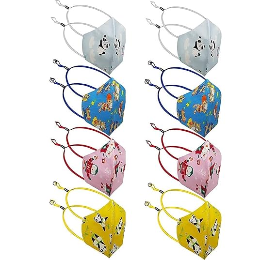 D Factor Protective Anti - Pollution Child Free Size Cartoon Printed Designs Ear Loop Adjustable Cloth Face Mask for Kids 2 Years to 5 Years