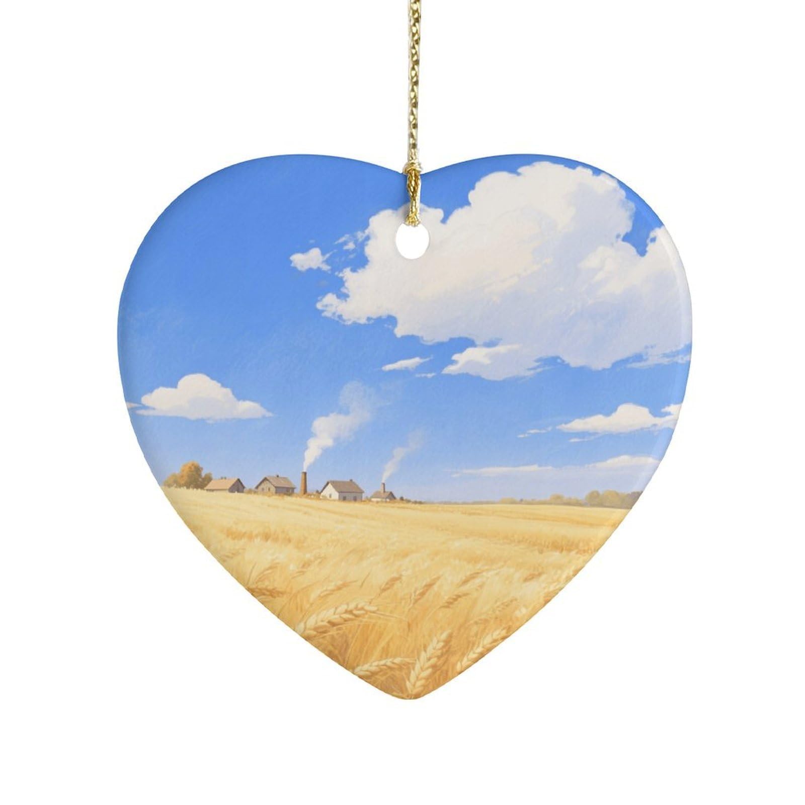Fekiloot Style Golden Wheat Fields In Autumn Ceramic Ornament Home Decor Keepsake