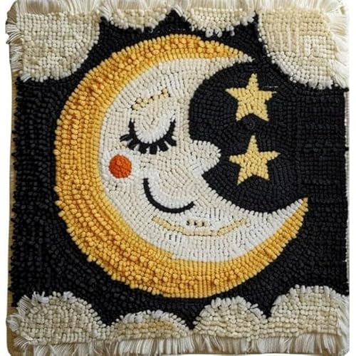 JUYIYUANFUZH Kit De Gancho De Pestillo De CojíN Kit Ganchillo Juego De Cojines De Anudado Luna De Caricatura En La Noche Kits De Gancho De Pestillo Para Adultos 43 X 43 Cm