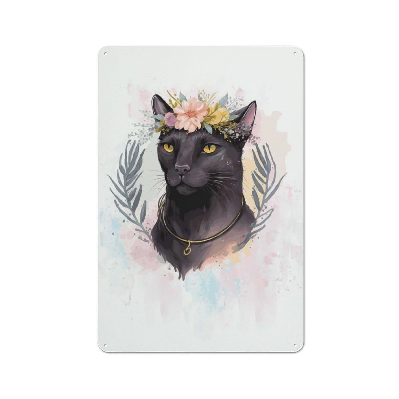 Junmoney Style-10 Floral Bombay Cat Painting Retro Metal Sign 30X20cm For Living Room Or Hallway, For Updating Living Room And Hallway After Moving