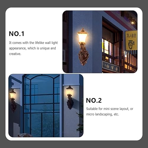 Miniatura 8 de Housoutil Juego de 4 lámparas de pared para casa de muñecas, juego para exteriores, lámparas de patio al aire libre, juguetes para pared exterior,