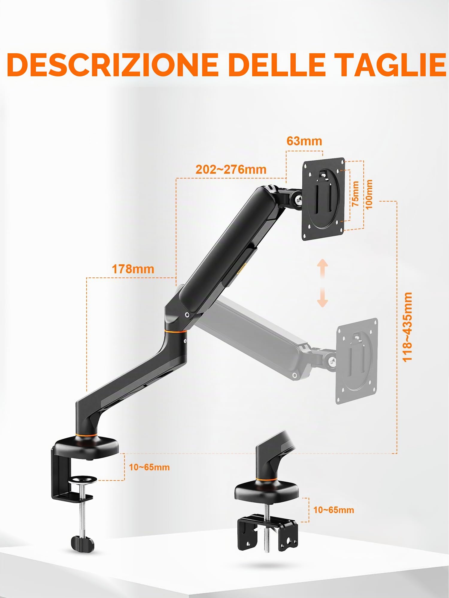 Ibergrif Supporto Monitor da Scrivania per Schermi da 13-32", Braccio di Monitor Regolabile in Altezza con Molla a Gas, Inclinazione, Girevole, Rotazione, Gestione dei Cavi, VESA 75/100 mm -Nero