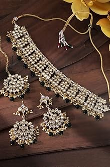 Aheli Elegant Indian Wedding Wear Faux Kundan Studded Choker Necklace with Maang Tikka Set Ethnic Fashion Jewelry for Women