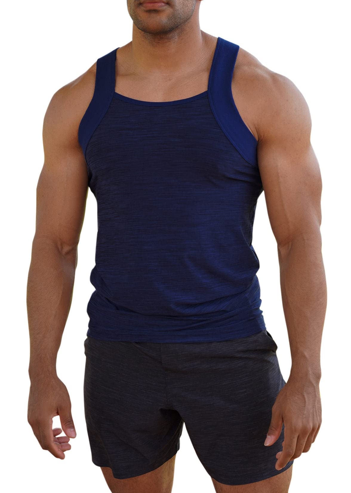 Different Touch Men's Dry Fit Square Cut Tank Tops, Navy/Navy, Medium