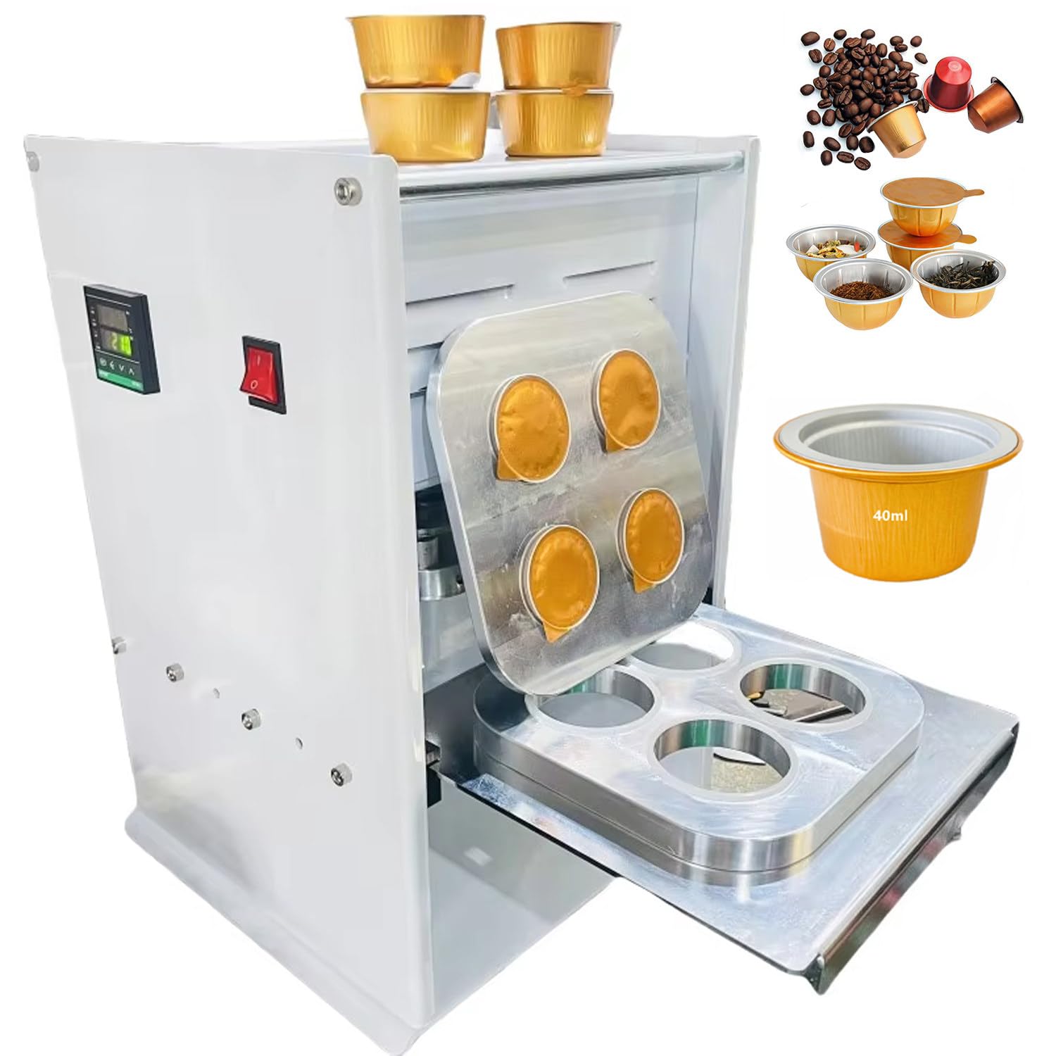 HADECOLL Manual Electric Cup Sealer for Coffee Pods and PP Cups, Aluminum Foil Sealing Machine with LCD Display for Tea, Sauce, Powder Packaging,40ML