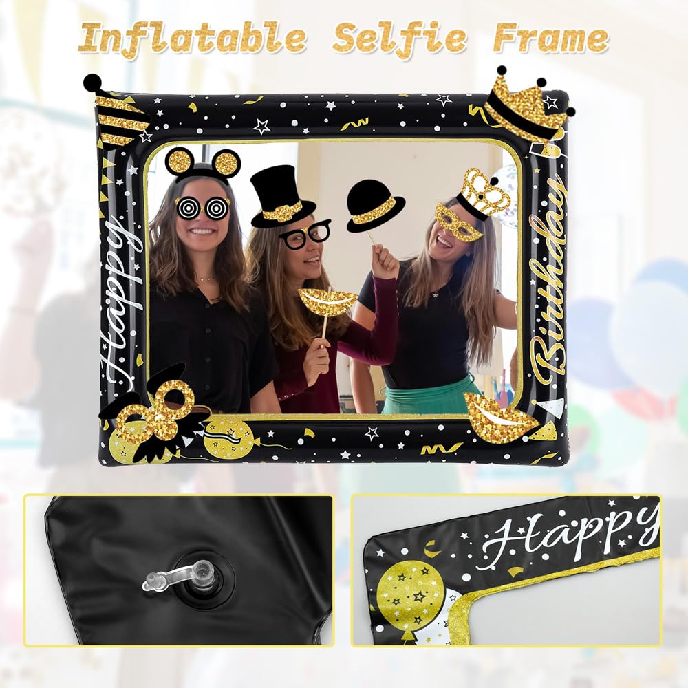 Set 32x Accessori Photo Booth Per Feste - Cornice Gonfiabile, Baffi, Labbra, Cappelli - Foto 2