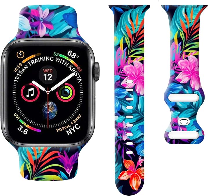 wumswu Compatible with Watch Band 38mm 40mm 41mm 42mm 44mm 45mm 49mm for Women Girl, Cute Fadeless Replacement Strap for Watch SE Series 9 8 7 6 5 4 3 2 1 Ultra(Colorful Tropical Flower)