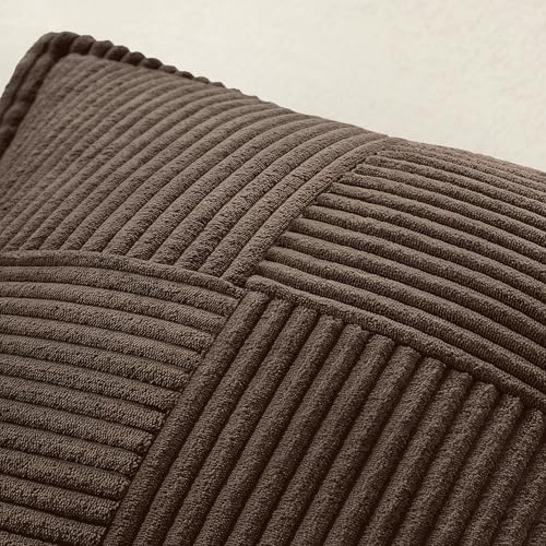 Image of MIULEE Decorative Throw Pillow Covers for Couch Bed Livingroom 20x20 Inch Set of 2 Dark Brown Boho Accent Throw Pllows Broadside Striped Patchwork Soft Corduroy Pillowcases