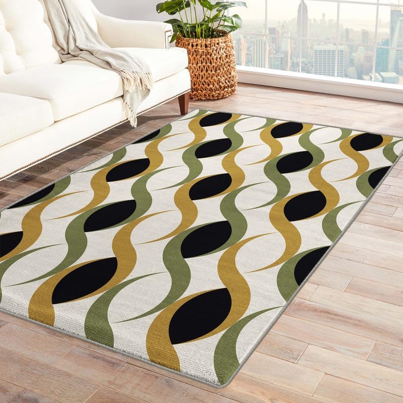 Alfombras de mediados de siglo para dormitorio, sala de estar, de 6 x 8 pies, en espiral, lavables, antideslizantes, suaves, de pelo bajo, alfombra