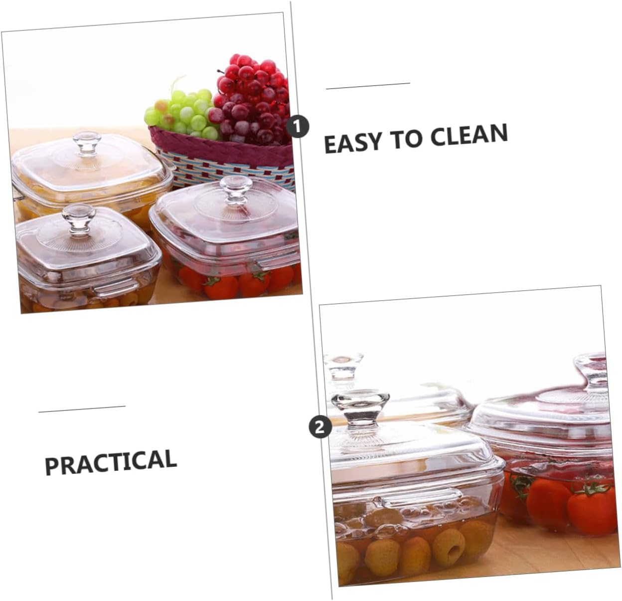 1Pc Heat Resistant Glass Bowl with Cover Household Tableware Microwave Dishwasher Safe Serving Bowl for Kitchen Practical present for Family and Friends