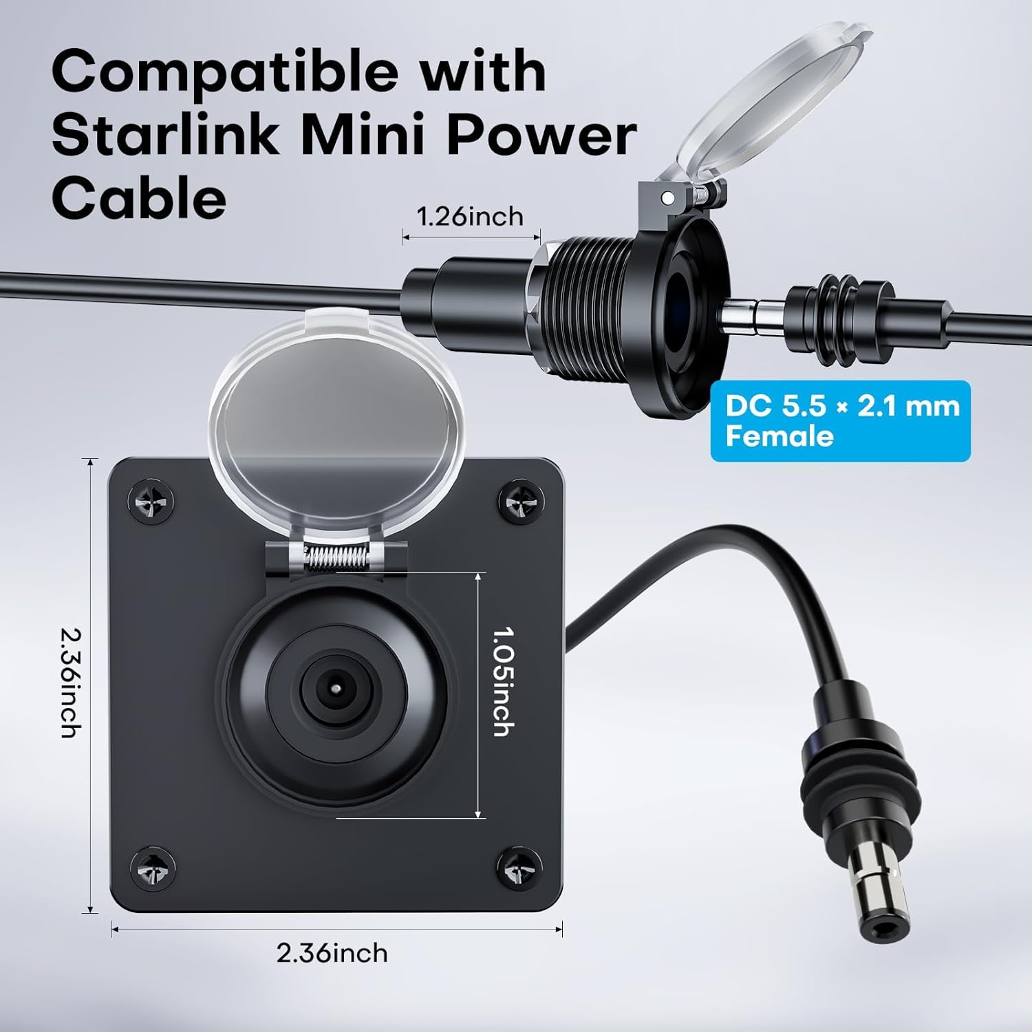 Starlink Mini kit de passage mural en aluminium IP67 étanche 5,5 x 2,1 mm CC femelle pour camping-car, van, bateau, boîte de batterie, prise de courant