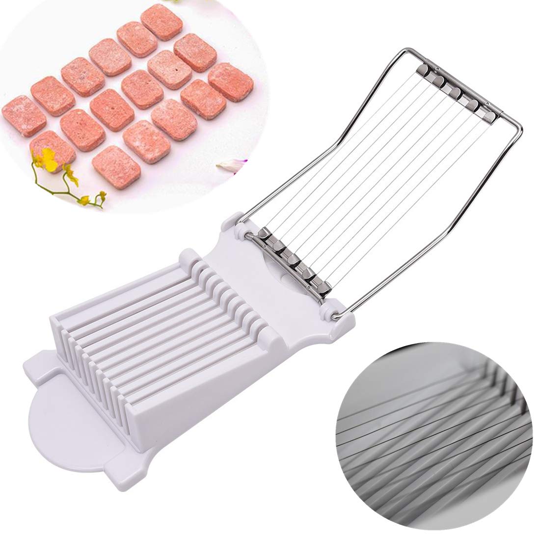 Trancheuse à Fromage Et Jambon Professionnelle En Acier Inoxydable 24,5x21 Cm - Avec 6 Fils De Rechange Et échelles De Coupe Précise - 10